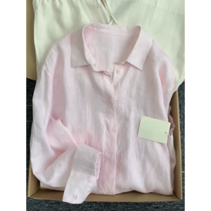 <span class=keywords><strong>Camicia</strong></span> di <span class=keywords><strong>lino</strong></span> 100% per le donne camicie estive traspiranti con bottoni a maniche lunghe - Product Image 4