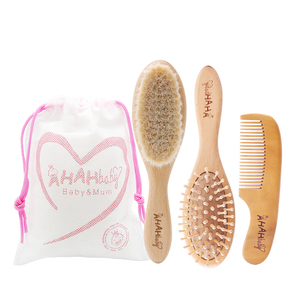 Ensemble brosse et <span class=keywords><strong>peigne</strong></span> en bois pour bébé, kit <span class=keywords><strong>de</strong></span> toilettage pour nouveau-nés, brosse douce en poils <span class=keywords><strong>de</strong></span> chèvre, massage doux du cuir chevelu et <span class=keywords><strong>peigne</strong></span> pour la croûte laiteuse, États-Unis - Product Image 1