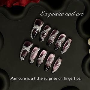 Produits chauds 10 pièces gothique Y2K amande portable oeil de chat Punk métal Style fête ongle autocollant à la main presse sur <span class=keywords><strong>les</strong></span> ongles - Product Image 5