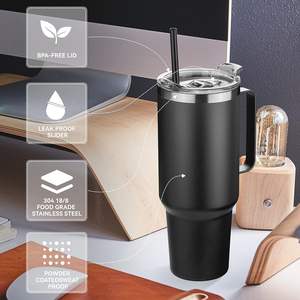 Gobelet isotherme en acier inoxydable de 40 oz avec poignée, gobelets isothermes en gros, tasse à café de voyage réutilisable à double paroi - Product Image 1