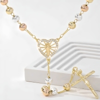 Collier de prière San Benito avec pendentif en forme de cœur en CZ, bijoux catholiques tricolores