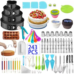Kuchen Dekorieren kit 243PCs Kuchen Dekoration Mund Werkzeuge Nicht Slip Basis Plattenspieler Kuchen Guide für Anfänger