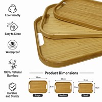 Plateau de service classique en bambou avec poignée métallique, écologique, plateau en bois poli pour café, thé, desserts, petit-déjeuner, fêtes - Logo gravé au laser