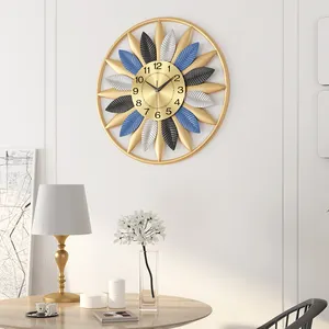 FYTCHラグジュアリーボヘミアンスタイルミックスリーフアイアンウォールクロック、サイレントムーブメント9.5インチダイヤルラージサンバーストファンシー装飾時計