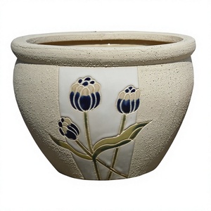 Maceta de Cerámica Vintage con Diseño de Tulipán, Acabado Esmaltado, Estilo Rústico, para Interiores y Exteriores, Forma Circular, Duradera, Decorativa, con Drenaje - Product Image 1