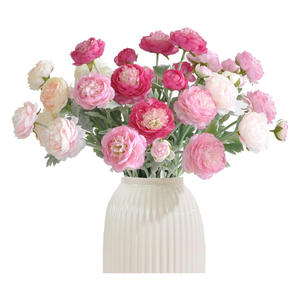 Flores de Ranúnculo Artificiales de Tela de Seda Hechas a Mano, Estilo Nórdico, Realistas, con 3 Cabezas, Decoraciones para Bodas y Día de la Madre - Product Image 1