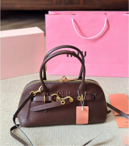Nouvel Arrivage 2025 – Sac Boston Maillard <span class=keywords><strong>Shell</strong></span> en Cuir Véritable avec Poignée Supérieure et Bandoulière pour Femme (Style Miu) - Product Image 4