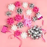 Pink and Silver Metallic Custom Printed Polyester <b>Gift</b> <b>Bows</b> with Ribbons for Christmas Packaging Decorations - Product Image 5