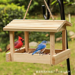 Comedero para pájaros de madera colgante para exteriores, color madera natural, madera maciza para pájaros, uso en patio trasero o balcón. - Product Image 3