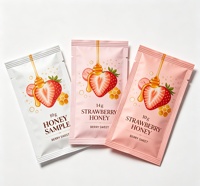 Sachets en plastique recyclables avec logo personnalisé, pelliculage mat, lignes de déchirement, petits sachets pour échantillons de miel