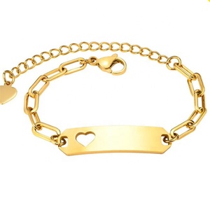Yiwu Aceon Velle-Cadena de Clip de papel grueso de acero inoxidable, tamaño personalizado, barra curva, corazón hueco, pulsera dorada en blanco para estampado - Product Image 1