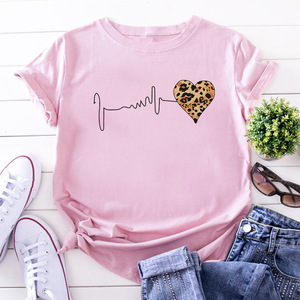 T-shirt estiva a manica corta leopardata con stile Casual da donna e da donna - Product Image 2