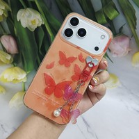 Coque de téléphone papillon dégradé de couleur pour Samsung S26, étui de protection avec grande fenêtre et chaîne de perles papillon pour iPhone 17 11