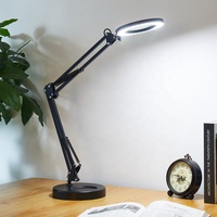 Wholesale 3 Modes 10 Brightness Levels Adjustable Long Arm 2-in-1 LED Desk Lamp with Magnifier Lens USB Dimmable Aluminum Alloy
