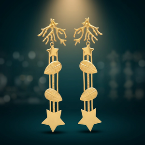 Nouvelles Boucles d'Oreilles Pendantes Ethniques en Forme de Goutte d'Arbre, Plaqué Or, Feuille et Étoile, Faites à la Main avec Pierres Précieuses, Cadeau pour Femme et Unisexe - Product Image 2