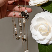 Collier vintage camélia à double rang avec pendentif perle élégant, chaîne de clavicule chic, accessoires de créateur
