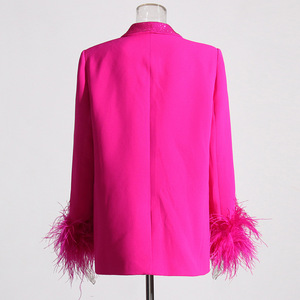 Neuer Modischer Rosa Damen Slim-Fit Luxus Strass-Diamant Feder Langarm Atmungsaktiver Seidenfutter <span class=keywords><strong>Blazer</strong></span> Trenchcoat - Product Image 4