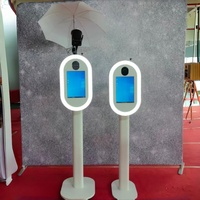 Photo Booth Logam dengan Layar Sentuh 14 Inci dan Mini PC, Lampu LED Ring Kompatibel dengan Lampu Flash untuk Acara Pernikahan dan Sewa Pesta