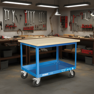 Chariot Fervi avec plateau en bois, capacité maximale de 150 kg, chariot d'atelier - Product Image 3