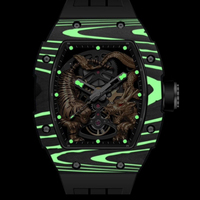 Oriental Dragon Tiger Barrel Creux Étanche Mécanique Montre Homme 42mm Lumineux Squelette Montre Automatique