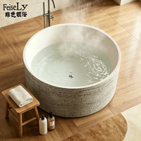 Baignoire d'extérieur ronde autoportante de style Wabi-sabi pour villas, gîtes et hôtels