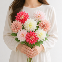 Grosir Langsung Pabrik Bunga Dahlia Sutra Buatan Tangkai Tunggal 52cm Stok Siap Bunga Dahlia Palsu untuk Pernikahan Florist Pesanan Grosir