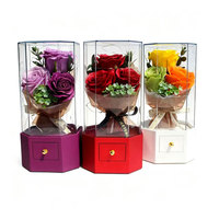 Caja Musical Moderna con Ramo de Rosas de Jabón, Estuche Acrílico con Luz LED para Guardar Joyas, Regalo Romántico para Mujeres, Cumpleaños, Aniversario