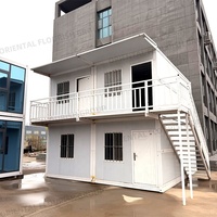 Casa Contenedor Prefabricada Modular Móvil de 2 Pisos con Ventanas de Vidrio y Balcón, Alojamiento de Acero