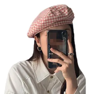 ready to ship new fashion chic lady girls Women's Luxury houndstooth hat Pattern Beret hats