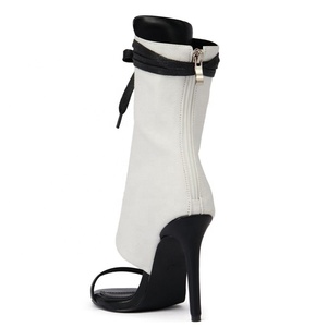 Women's Lace up Summer Short <b>Boots</b> Single Band Back Zipper Ankle <b>Boots</b> Thin High Heels Sandals Stiletto Shoes - Product Image 4