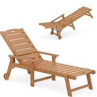 Chaise longue d'extérieur LUE BONA, chaise longue HDPS, 5 positions réglables, roues, bord de piscine, jardin, couleur bambou, fabriqué en Chine, extérieur