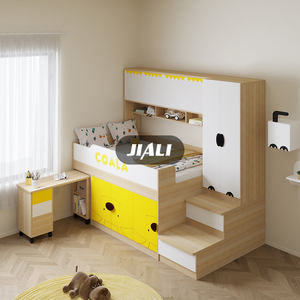 Meubles de chambre à coucher Jiali en bois jaune et Mdf pour enfants <span class=keywords><strong>Lit</strong></span> superposé demi-<span class=keywords><strong>haut</strong></span> avec table d'étude mobile - Product Image 2