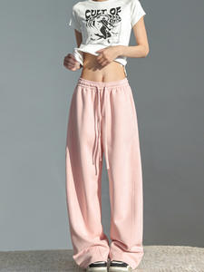 Été 2025 Nouvelle taille haute Loose Pink Vertical Straight Lazy Casual American Style <span class=keywords><strong>Swede</strong></span> Zipper Fly Wide Leg Pants - Product Image 3