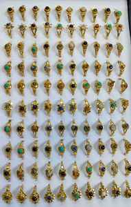 Bague en laiton de style bohème, bijoux fantaisie en gros, or et argent, pour elle, bague vintage avec pierres précieuses. - Product Image 4