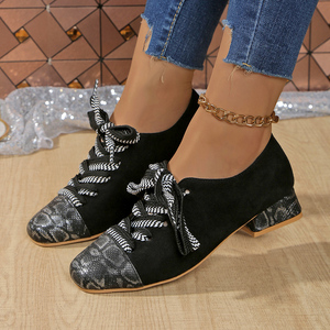 <span class=keywords><strong>Mocassini</strong></span> stringati da <span class=keywords><strong>donna</strong></span> in <span class=keywords><strong>camoscio</strong></span> <span class=keywords><strong>nero</strong></span> di nuova moda 2025, puntale con stampa a serpente e scarpe singole con tacco Sole spesso - Product Image 3