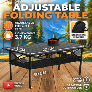 <span class=keywords><strong>Tavolo</strong></span> <span class=keywords><strong>Pieghevole</strong></span> in Metallo Regolabile Rettangolare per Campeggio, Picnic, Lavoro, Mercato Notturno, 95cm 120cm - Product Image 5