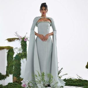Arabie Saoudite Sauge <span class=keywords><strong>Vert</strong></span> Sirène Robe De Soirée Avec Cape Manches De Luxe Perlé Dubaï Femmes Robes De Soirée De Mariage SZ424 - Product Image 1