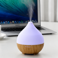 Mini Diffuseur d'Arômes Goutte d'Eau Effet Bois 150ml Type C Humidificateur Ultrasonique d'Huiles Essentielles avec LED 7 Couleurs pour Bureau