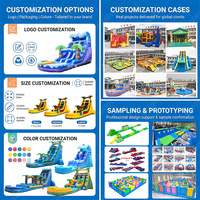 Structure gonflable commerciale en PVC pour parc aquatique, avec toboggan sec et aquatique, idéale pour la location événementielle