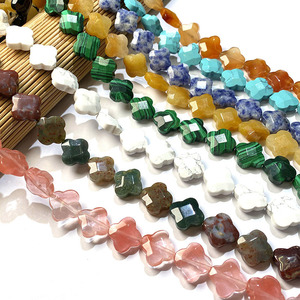 Natural en forma de trébol de piedras preciosas perlas malaquita de cuarzo rosa ágata 4 cuatro de hoja de trébol de perlas de piedra para la fabricación de la joyería DIY - Product Image 1