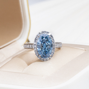 <b>Custom</b> Jewelry MSR-1817 Luxury Engagement halo <b>Ring</b> PT950 4ct Oval Shape Blue Lab Grown Diamond <b>Ring</b> - Product Image 1