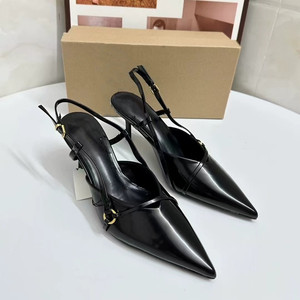 Women's Dress <b>Sandals</b> - Pointed Toe, Slim Heel, Buckle Detail, Enclosed Toe Cap, Open-Back, Slip-On Ladies Heeled <b>Sandals</b> - Product Image 2