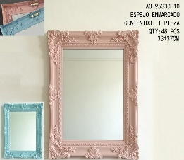 กระจกติดผนังสไตล์บาโรก ลายดอกไม้สีชมพูและสีฟ้า กรอบเรซิ่นทรงสี่เหลี่ยมผืนผ้า ขนาด 33x37 ซม. กระจกตกแต่งบ้าน - Product Image 3