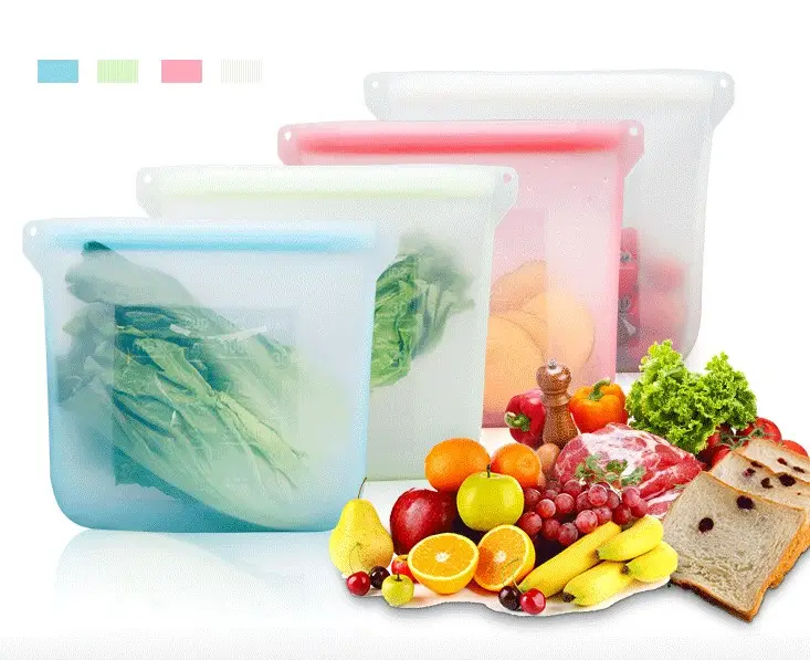 Bolsa de almacenamiento de alimentos para frigorífico, bolsa de plástico autosellada a prueba de fugas de silicona para horno microondas de frutas y verduras