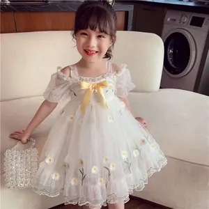 Summer Girl Princess Dress 2022 New Mesh Daisy Children Off Shoulder Western Style Little Girl Dresses