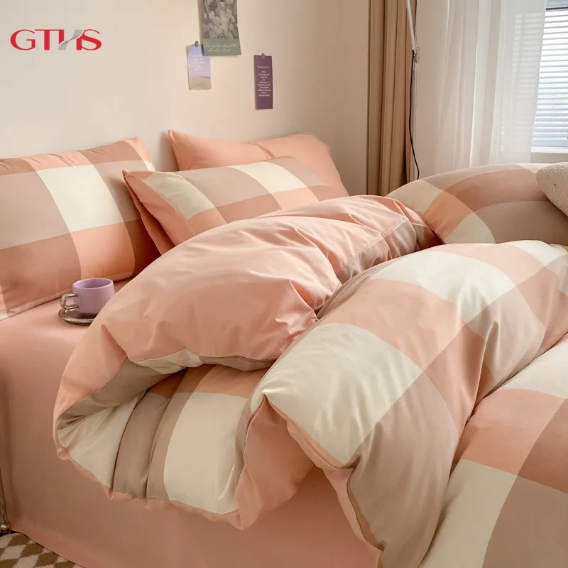 Schachbrett bedrucktes Muster Wolle Haut freundlich gewaschenes Bett Sammlungen Bettwäsche Tages decken Tröster Set