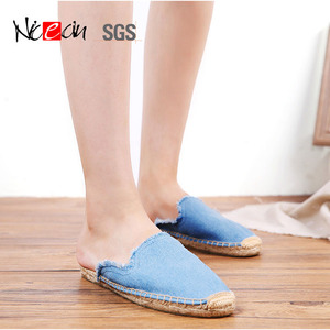 Nicecin-Zapatillas de tela vaquera transpirables para mujer, <span class=keywords><strong>chanclas</strong></span> de tacón plano de lino, color sólido, informales, azul, <span class=keywords><strong>alpargatas</strong></span>, venta al por mayor - Product Image 5