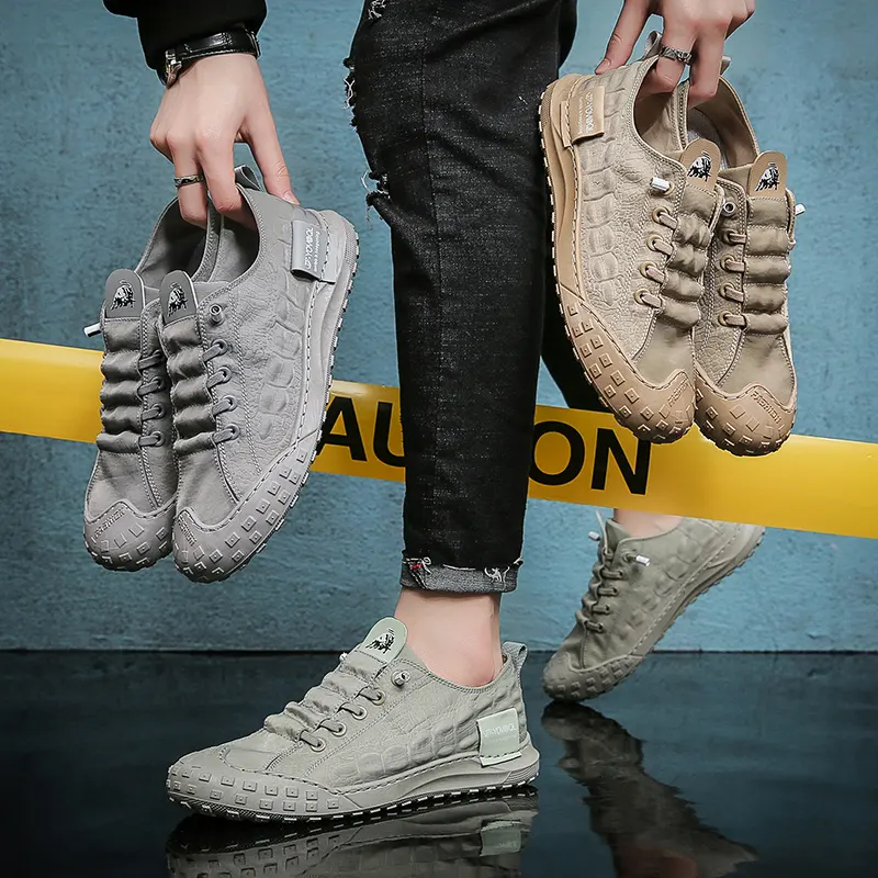 Casual walking shoes crocodile skin embossed pattern non-slip sole men casual jogging shoes