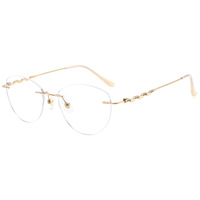 Lunettes de vue unisexe anti-lumière bleue sans monture, en titane pur, forme œil de chat, avec verres PC, monture incrustée de diamants, collection Intellectual Love Ceiling Abstinence