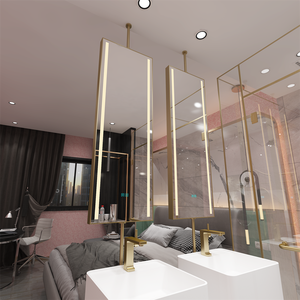 Espejo LED de acero inoxidable para maquillaje, accesorio moderno para salón de belleza montado en el techo con marco de 2 caras - Product Image 4